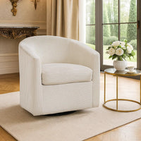 Celina Swivel Chair with Barrel Style Curved Back, Beige Corduroy - BM341056
