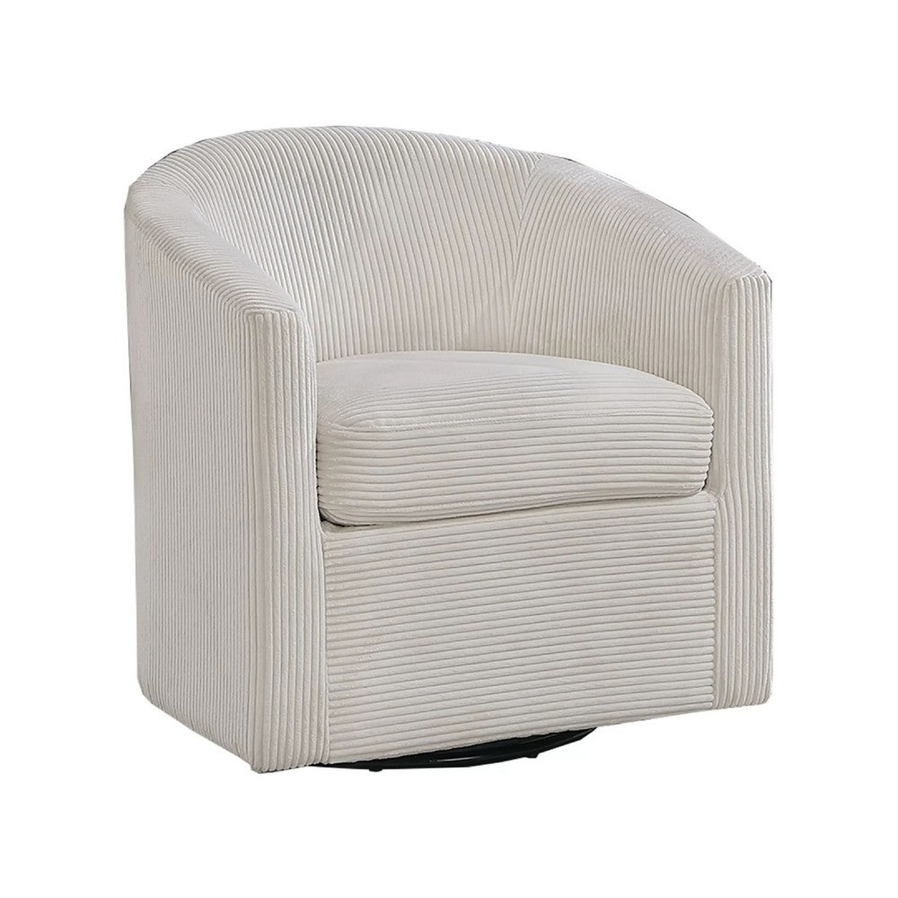 Celina Swivel Chair with Barrel Style Curved Back, Beige Corduroy - BM341056