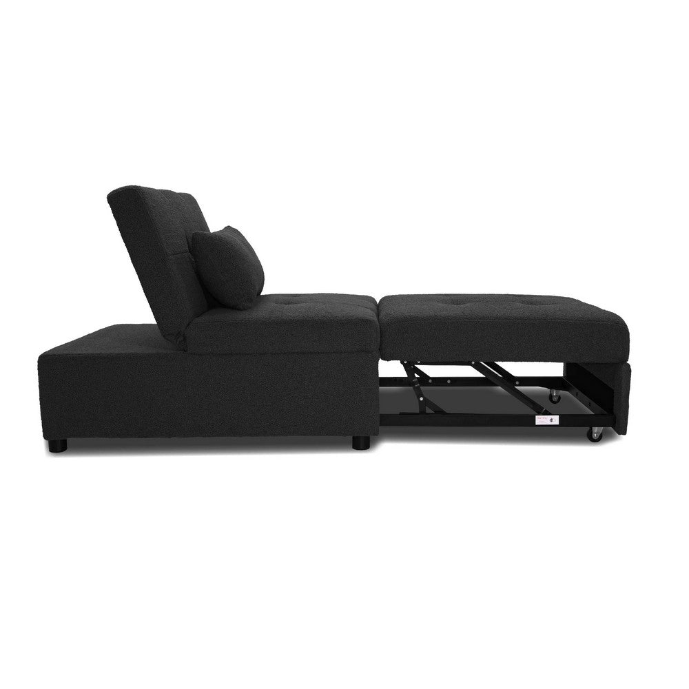Danyl Convertible Sofa with Pull-Out Bed, Accent Pillow, Black Sherpa - BM341057