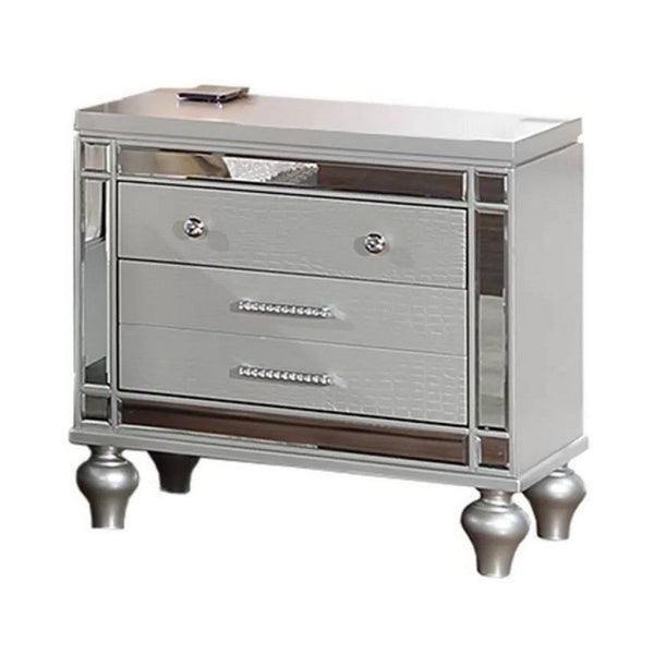 Bailey Nightstand with 2 Drawers and USB Port, Silver Acacia Wood - BM341058