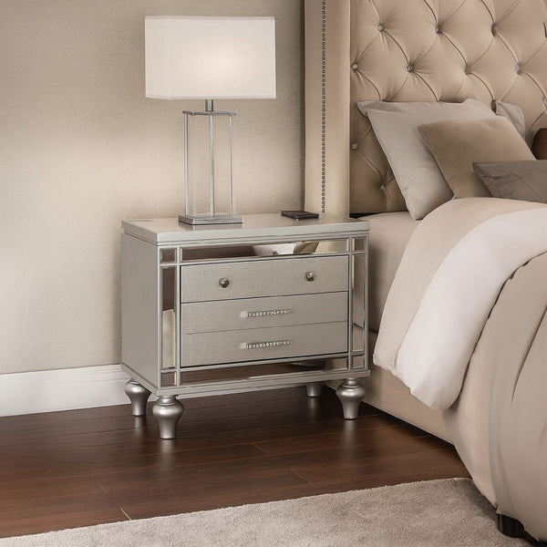 Bailey Nightstand with 2 Drawers and USB Port, Silver Acacia Wood - BM341058