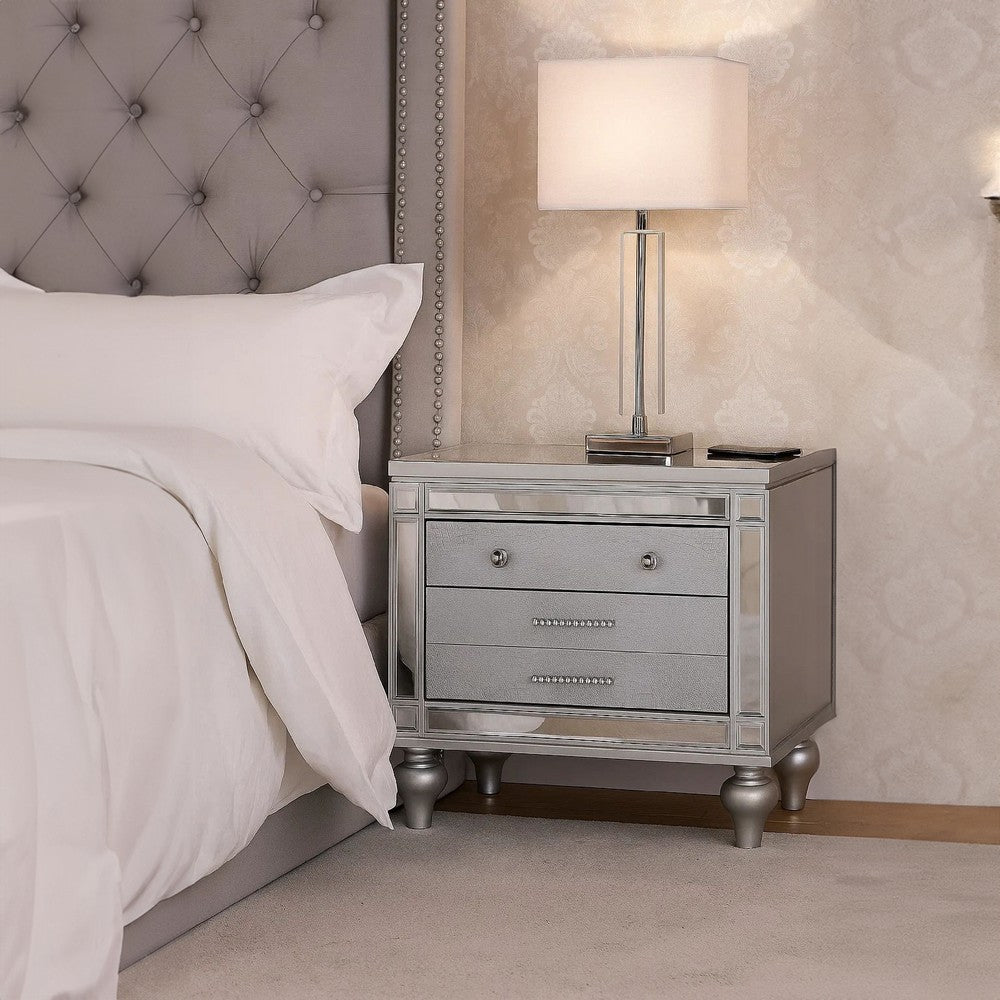 Bailey Nightstand with 2 Drawers and USB Port, Silver Acacia Wood - BM341058