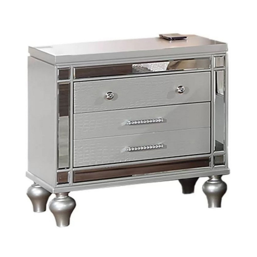 Bailey Nightstand with 2 Drawers and USB Port, Silver Acacia Wood - BM341058