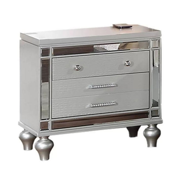 Bailey Nightstand with 2 Drawers and USB Port, Silver Acacia Wood - BM341058