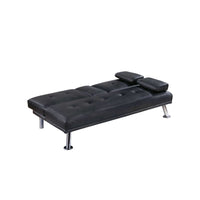 Gary Convertible Sofa with Fold-Down Table, Metal, Black Faux Leather - BM341059