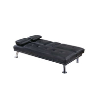 Gary Convertible Sofa with Fold-Down Table, Metal, Black Faux Leather - BM341059