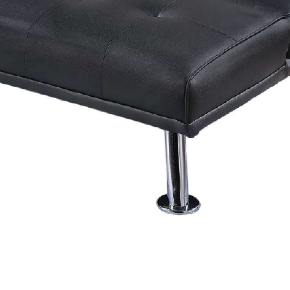 Gary Convertible Sofa with Fold-Down Table, Metal, Black Faux Leather - BM341059