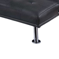 Gary Convertible Sofa with Fold-Down Table, Metal, Black Faux Leather - BM341059
