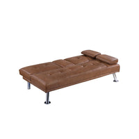 Gary Convertible Sofa with Fold-Down Table, Metal, Brown Faux Leather - BM341060