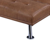 Gary Convertible Sofa with Fold-Down Table, Metal, Brown Faux Leather - BM341060