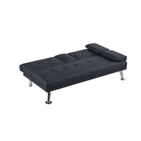Gary Convertible Sofa with Fold-Down Table, Metal Legs, Black Fabric - BM341061