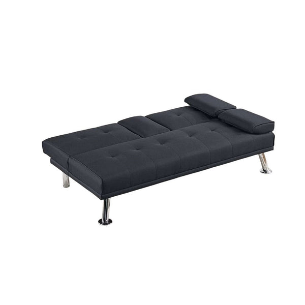 Gary Convertible Sofa with Fold-Down Table, Metal Legs, Black Fabric - BM341061