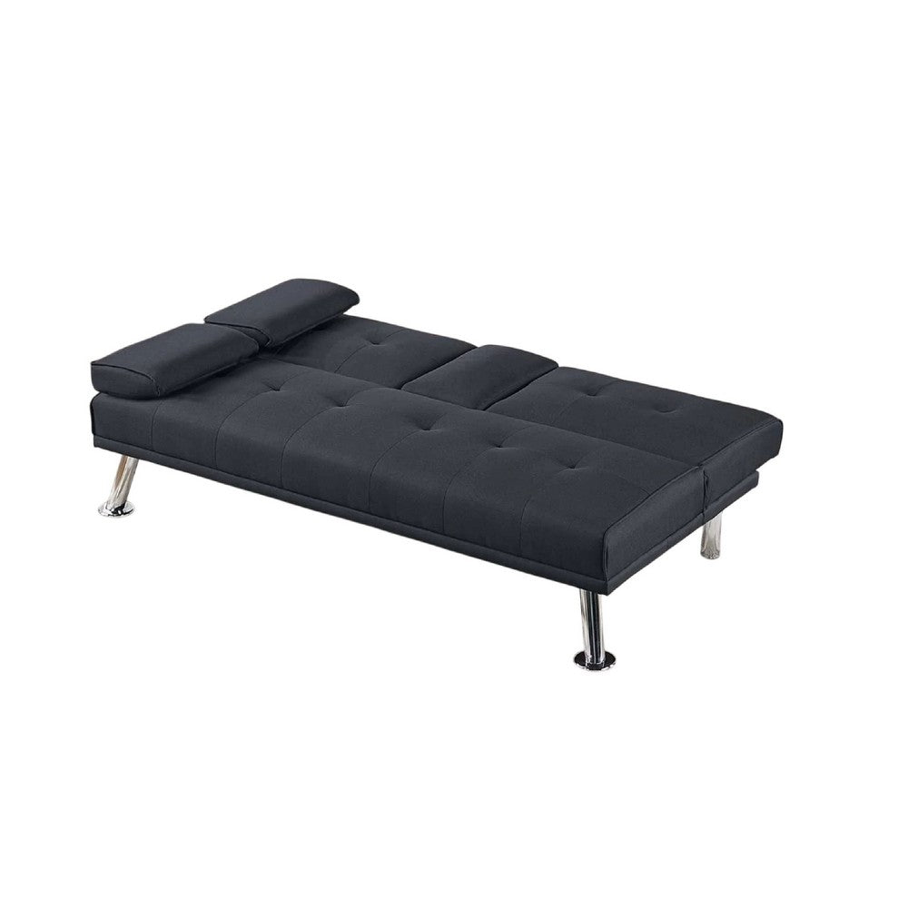 Gary Convertible Sofa with Fold-Down Table, Metal Legs, Black Fabric - BM341061
