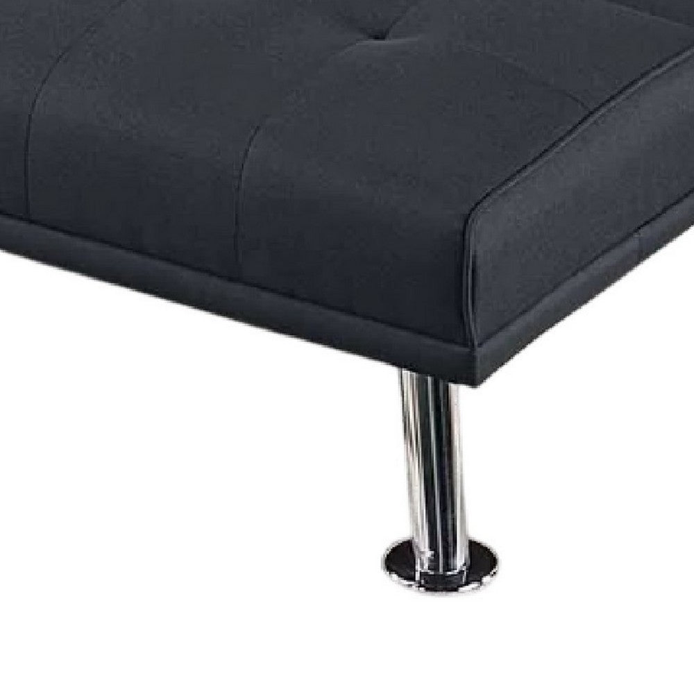 Gary Convertible Sofa with Fold-Down Table, Metal Legs, Black Fabric - BM341061