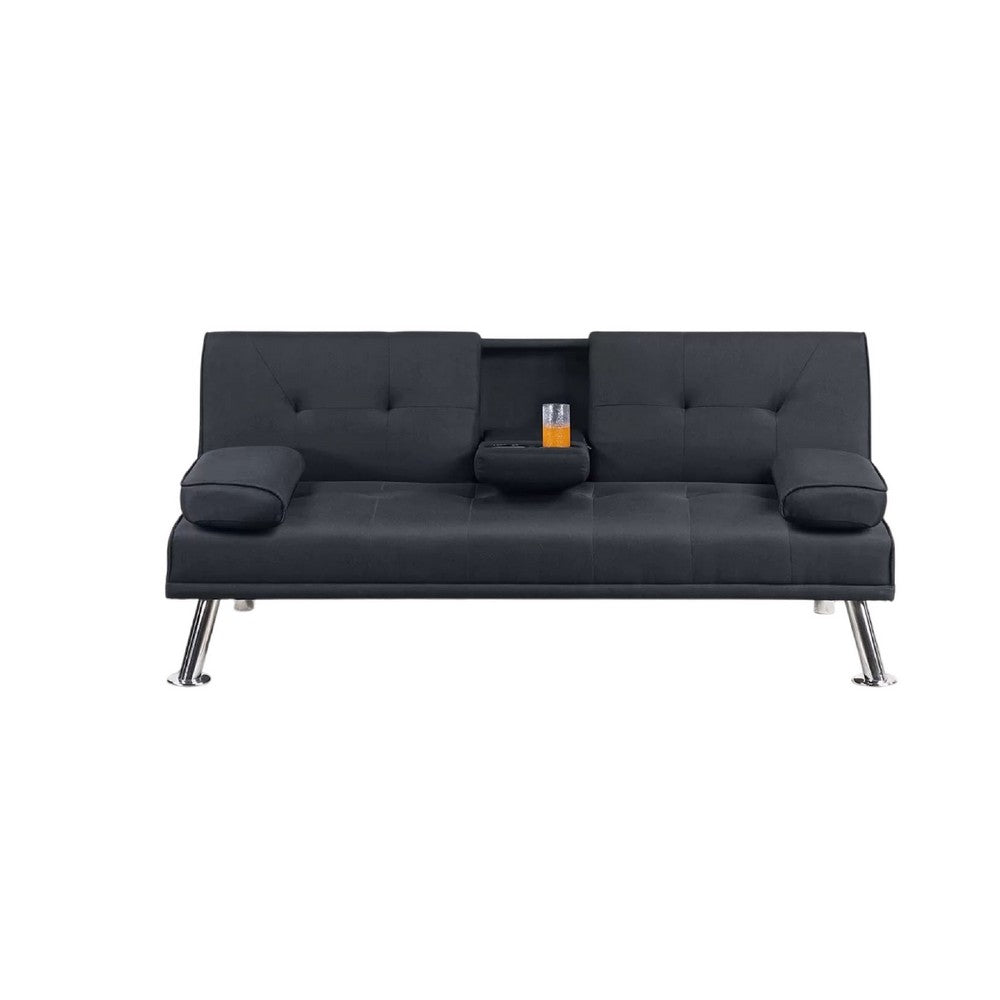 Gary Convertible Sofa with Fold-Down Table, Metal Legs, Black Fabric - BM341061