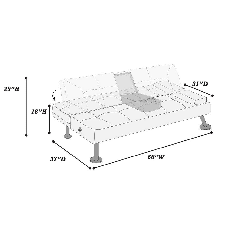 Gary Convertible Sofa with Fold-Down Table, Metal Legs, Black Fabric - BM341061