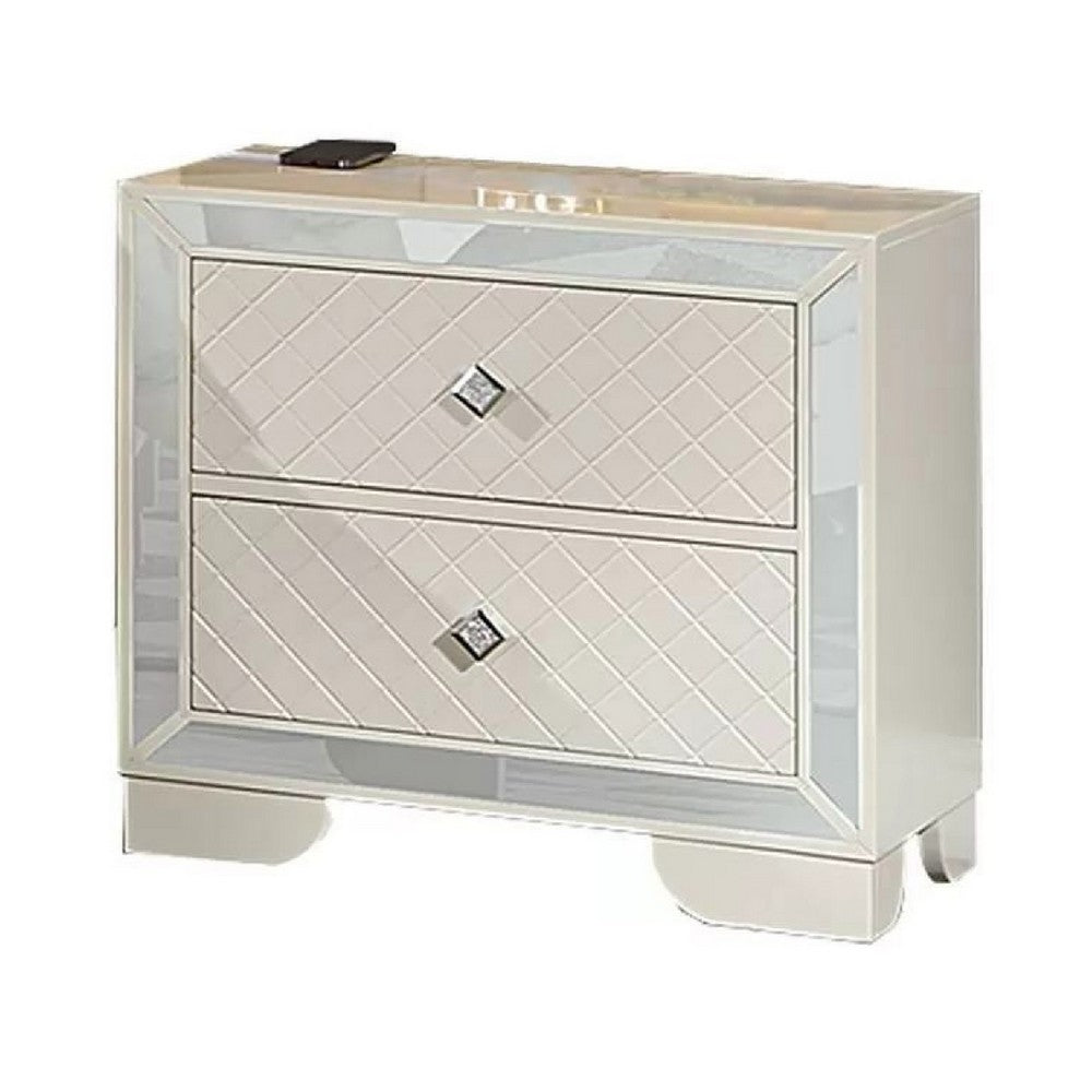 Athon Nightstand with 2 Drawers, Built-In Charging Port, Ivory Wood - BM341062