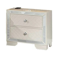 Athon Nightstand with 2 Drawers, Built-In Charging Port, Ivory Wood - BM341062