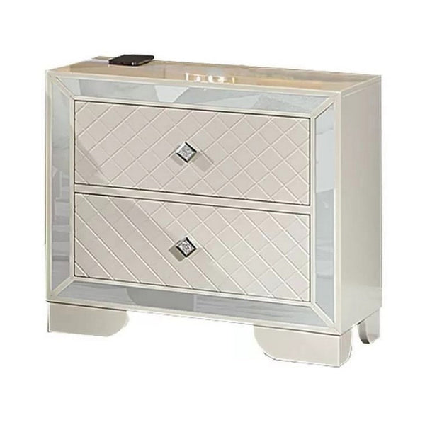 Athon Nightstand with 2 Drawers, Built-In Charging Port, Ivory Wood - BM341062