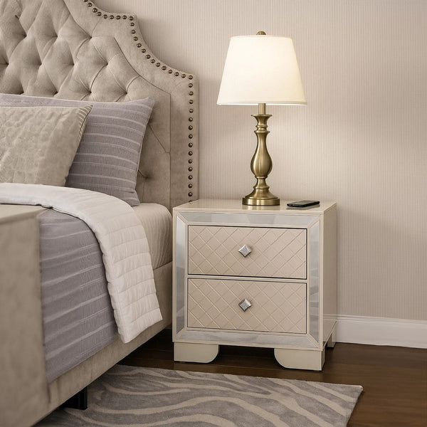 Athon Nightstand with 2 Drawers, Built-In Charging Port, Ivory Wood - BM341062