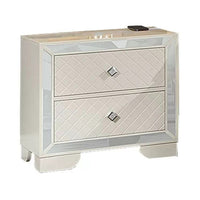 Athon Nightstand with 2 Drawers, Built-In Charging Port, Ivory Wood - BM341062