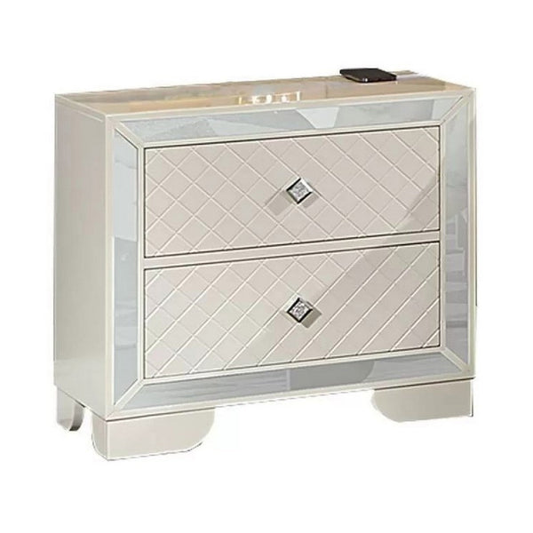 Athon Nightstand with 2 Drawers, Built-In Charging Port, Ivory Wood - BM341062