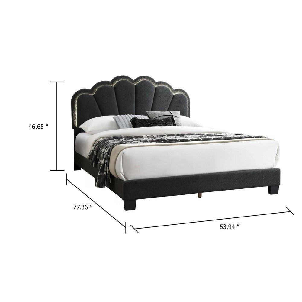 Madsy Full Bed, Gray Upholstered Fan-Shaped Headboard, Metallic Accents - BM341063