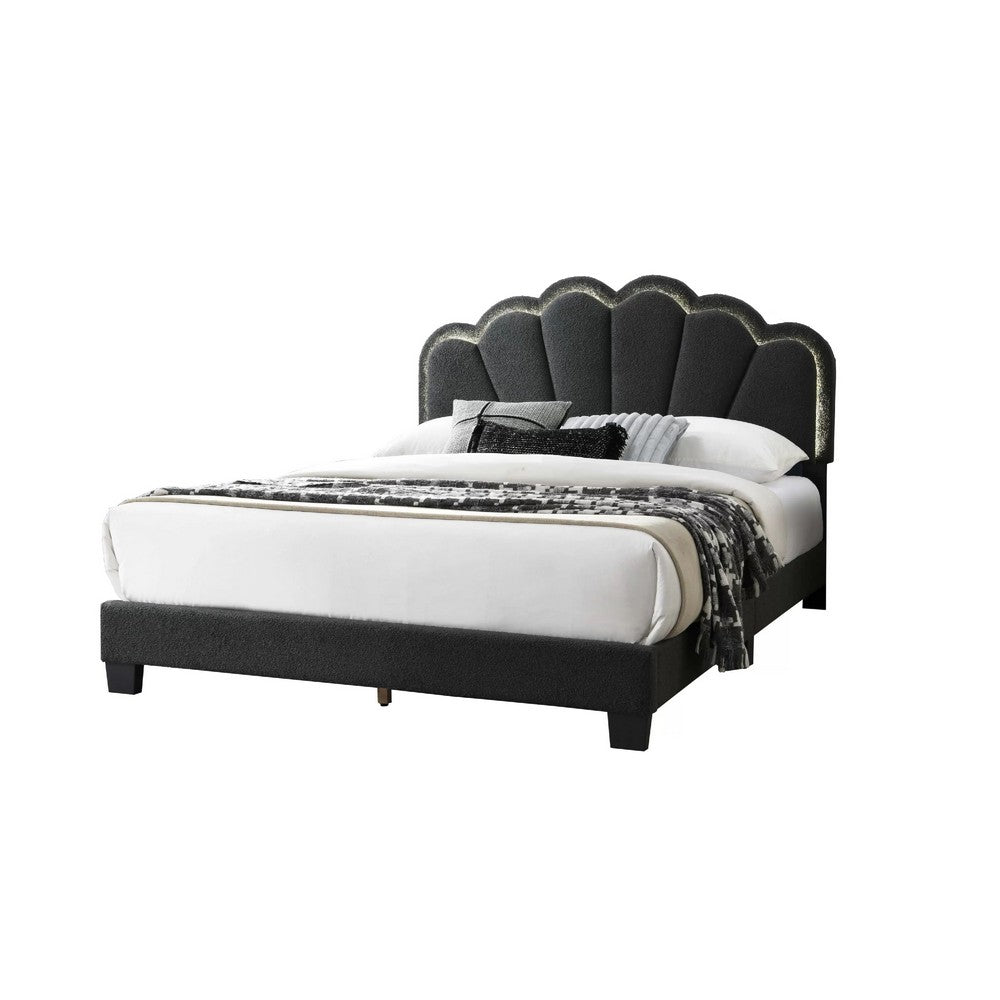 Madsy Full Bed, Gray Upholstered Fan-Shaped Headboard, Metallic Accents - BM341063