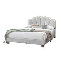 Madsy Full Bed, White Upholstered Fan-Shaped Headboard, Metallic Accents - BM341064