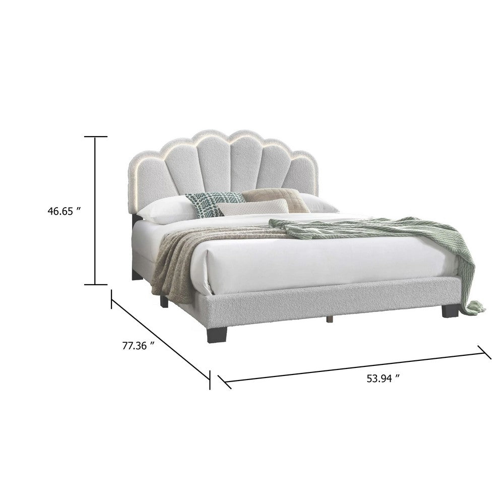 Madsy Full Bed, White Upholstered Fan-Shaped Headboard, Metallic Accents - BM341064