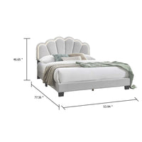 Madsy Full Bed, White Upholstered Fan-Shaped Headboard, Metallic Accents - BM341064