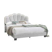 Madsy Full Bed, White Upholstered Fan-Shaped Headboard, Metallic Accents - BM341064