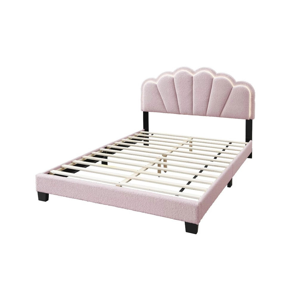Madsy Full Bed, Pink Upholstered Fan-Shaped Headboard, Metallic Accents - BM341065