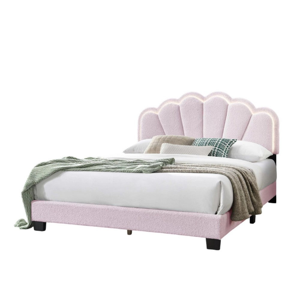 Madsy Full Bed, Pink Upholstered Fan-Shaped Headboard, Metallic Accents - BM341065