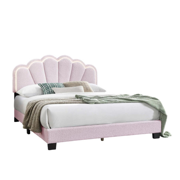 Madsy Full Bed, Pink Upholstered Fan-Shaped Headboard, Metallic Accents - BM341065