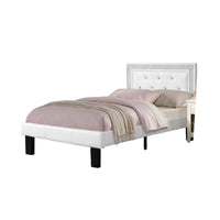 Mannie Twin Bed with Silver Trim, White Button Tufted Faux-Leather - BM341066