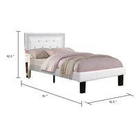 Mannie Twin Bed with Silver Trim, White Button Tufted Faux-Leather - BM341066