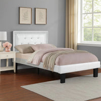 Mannie Twin Bed with Silver Trim, White Button Tufted Faux-Leather - BM341066