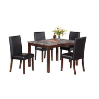 Wesley 5pc Dining Table Set, Black Faux-Leather, Faux Marble, Cherry Brown - BM341106