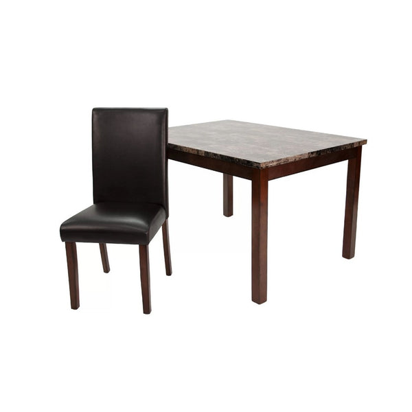 Wesley 5pc Dining Table Set, Black Faux-Leather, Faux Marble, Cherry Brown - BM341106