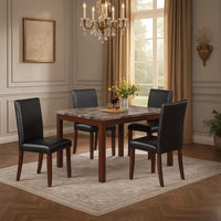 Wesley 5pc Dining Table Set, Black Faux-Leather, Faux Marble, Cherry Brown - BM341106