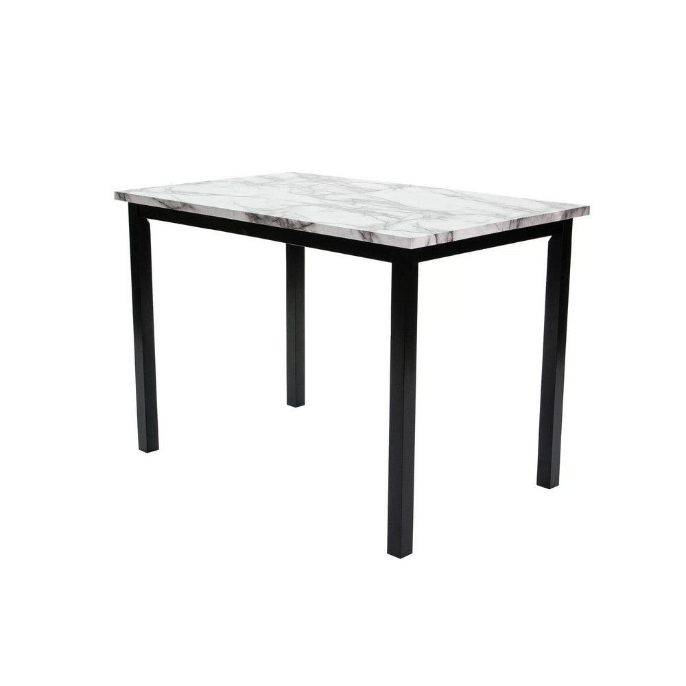 Wesley 5pc Dining Table Set, White Faux-Leather, Faux Marble, Brown Wood - BM341107