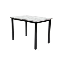 Wesley 5pc Dining Table Set, White Faux-Leather, Faux Marble, Brown Wood - BM341107