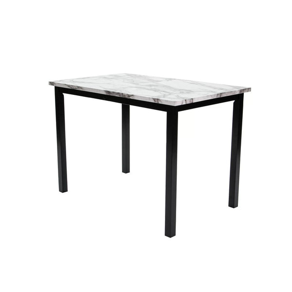 Wesley 5pc Dining Table Set, White Faux-Leather, Faux Marble, Brown Wood - BM341107