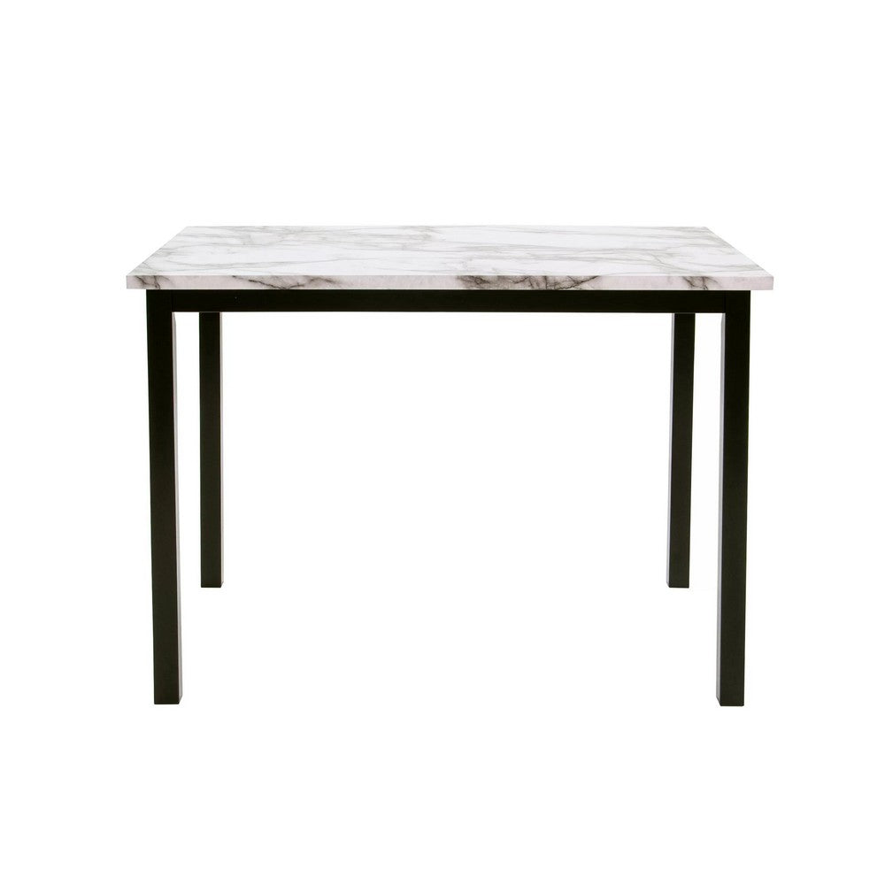 Wesley 5pc Dining Table Set, White Faux-Leather, Faux Marble, Brown Wood - BM341107