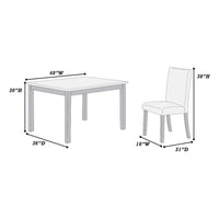 Wesley 5pc Dining Table Set, White Faux-Leather, Faux Marble, Brown Wood - BM341107