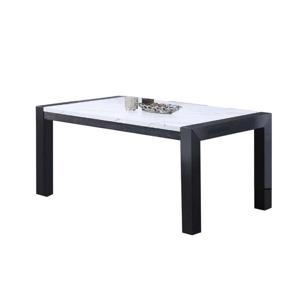 Shry Dining Table, Angular Design Faux-Marble Top, Gray Wood, 66 Inch - BM341108