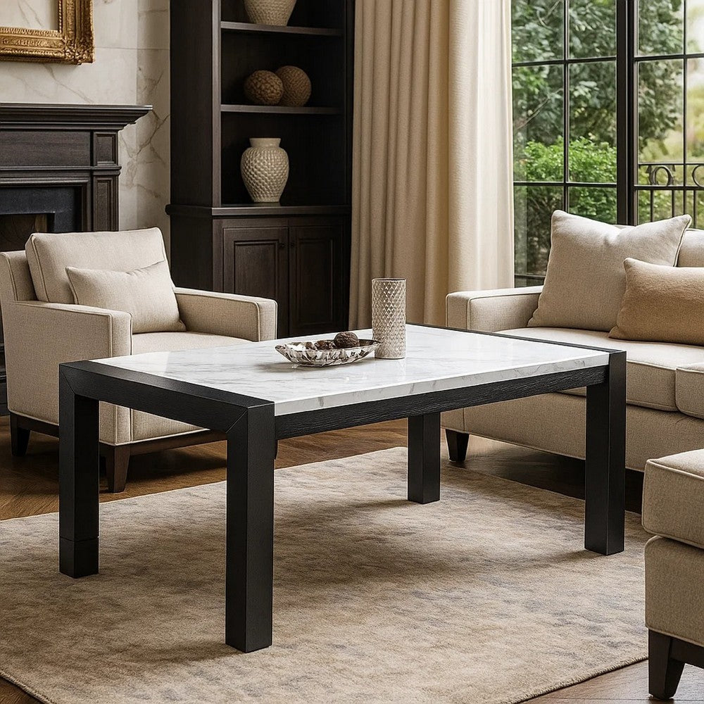 Shry Dining Table, Angular Design Faux-Marble Top, Gray Wood, 66 Inch - BM341108