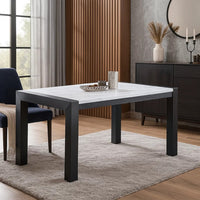 Shry Dining Table, Angular Design Faux-Marble Top, Gray Wood, 66 Inch - BM341108