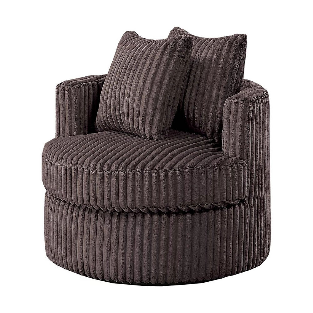Tamara Round Swivel Chair with 2 Back Cushions, Brown Corduroy - BM341119